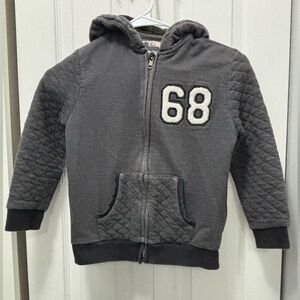 Zara Charcoal hoodie With Number Patch,quilted sleeves, kids Size 7